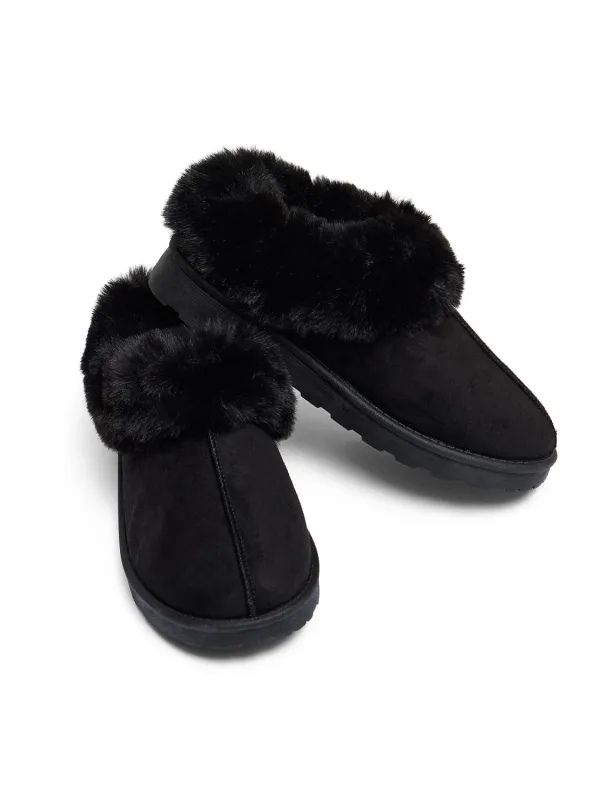 Faux Fur Lined Suede Slippers sold by Suzy Shier