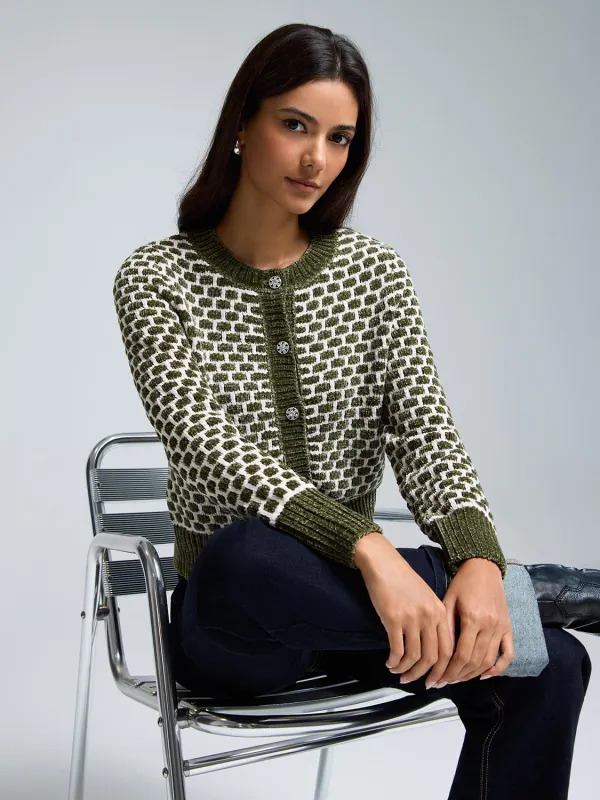 Chenille Jacquard Cardigan sold by Suzy Shier