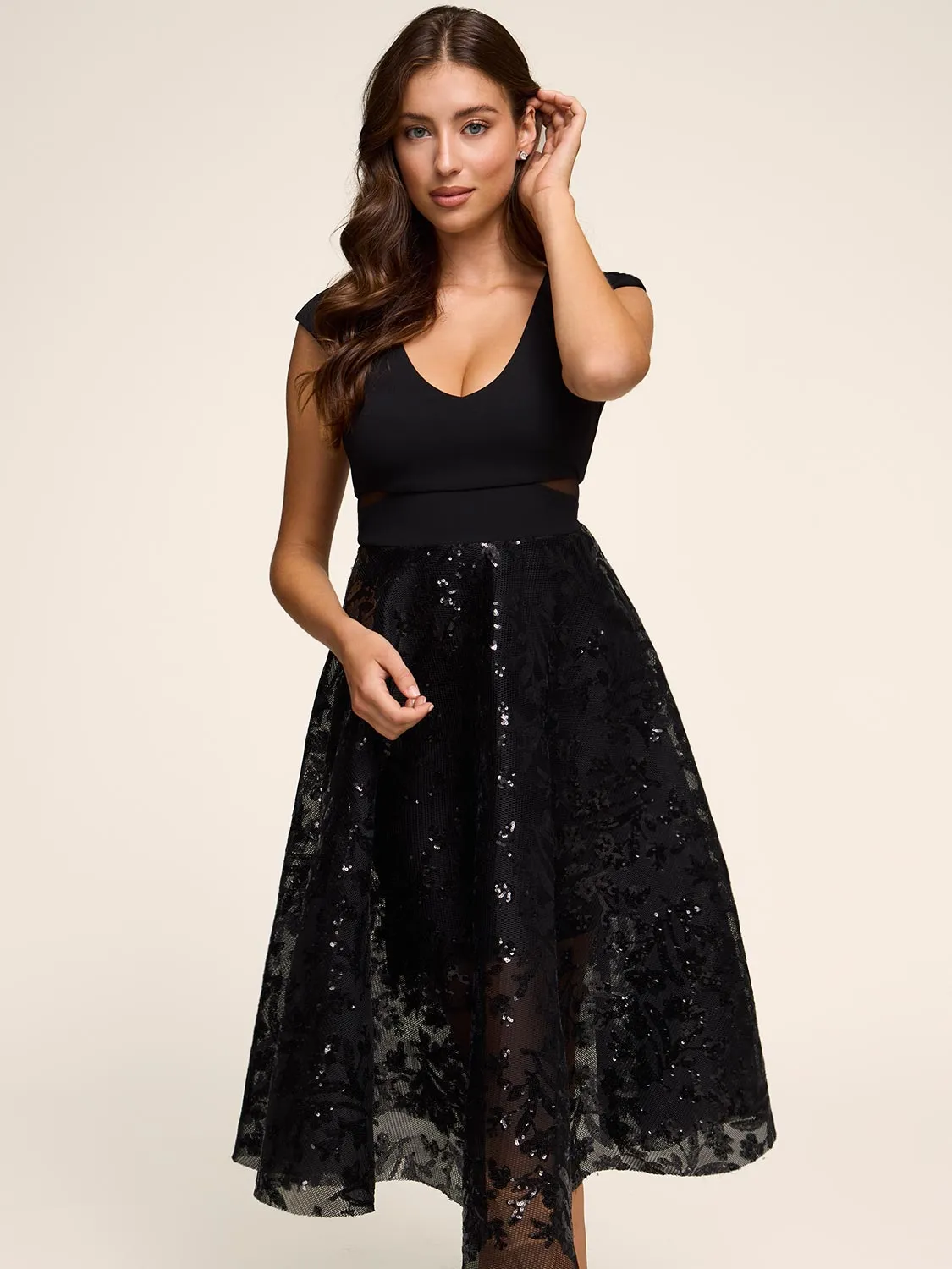 Mesh & Sequin Fit & Flare Dress sold by Suzy Shier product image thumbnail 3