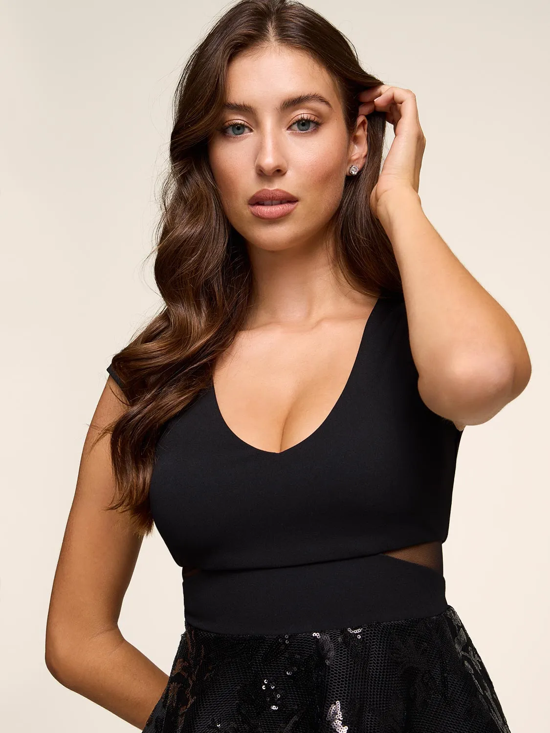 Mesh & Sequin Fit & Flare Dress sold by Suzy Shier product image thumbnail 4