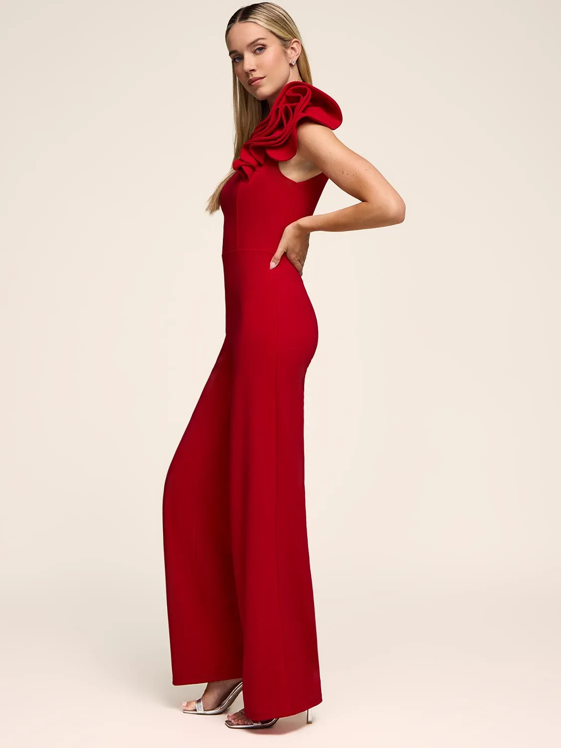 Ruffle One-Shoulder Wide-Leg Jumpsuit sold by Suzy Shier product image thumbnail 2