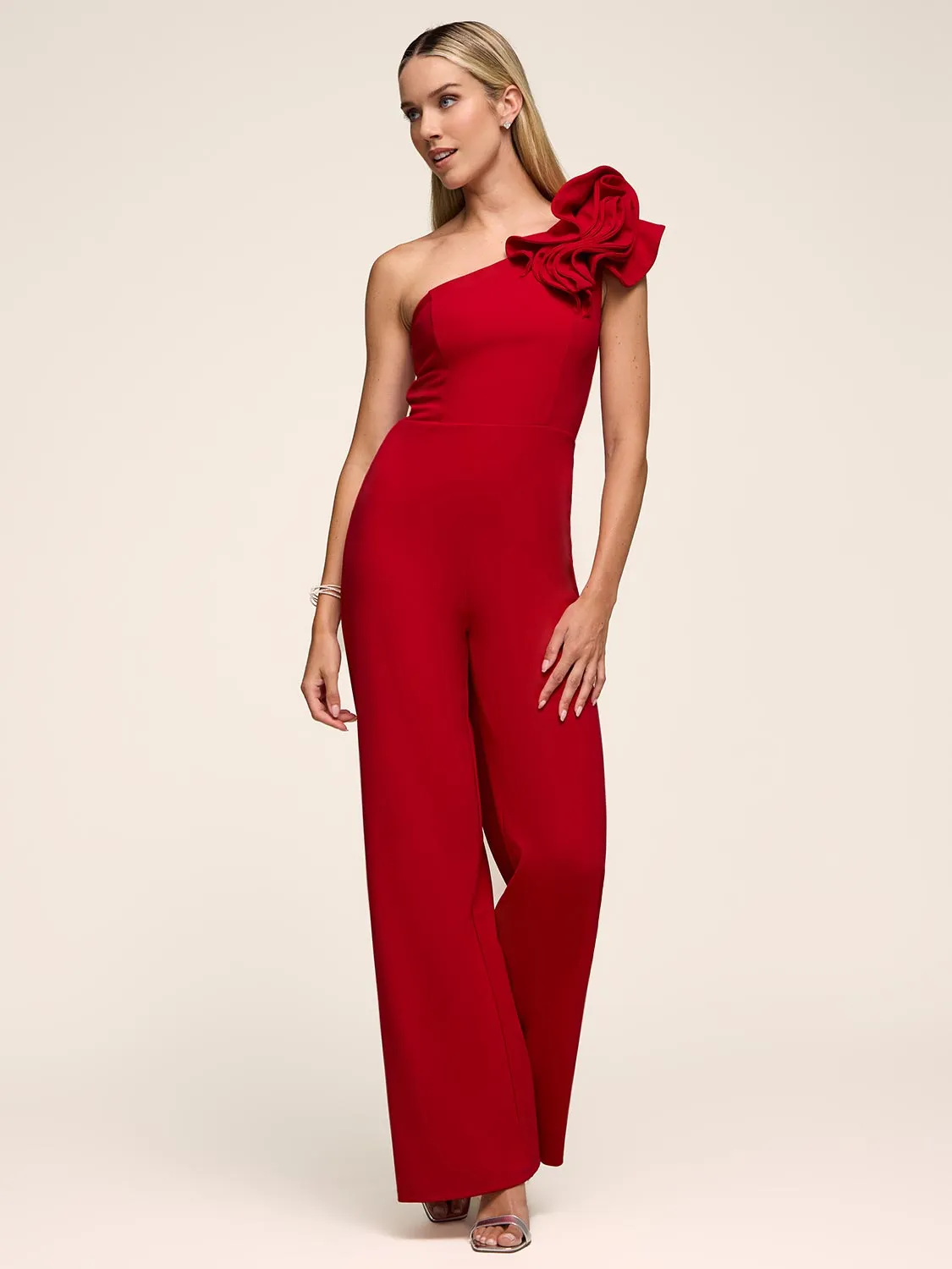 Ruffle One-Shoulder Wide-Leg Jumpsuit sold by Suzy Shier