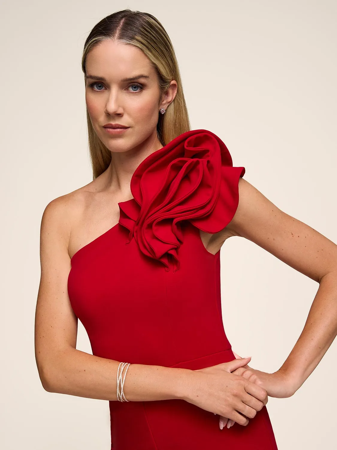 Ruffle One-Shoulder Wide-Leg Jumpsuit sold by Suzy Shier product image thumbnail 3