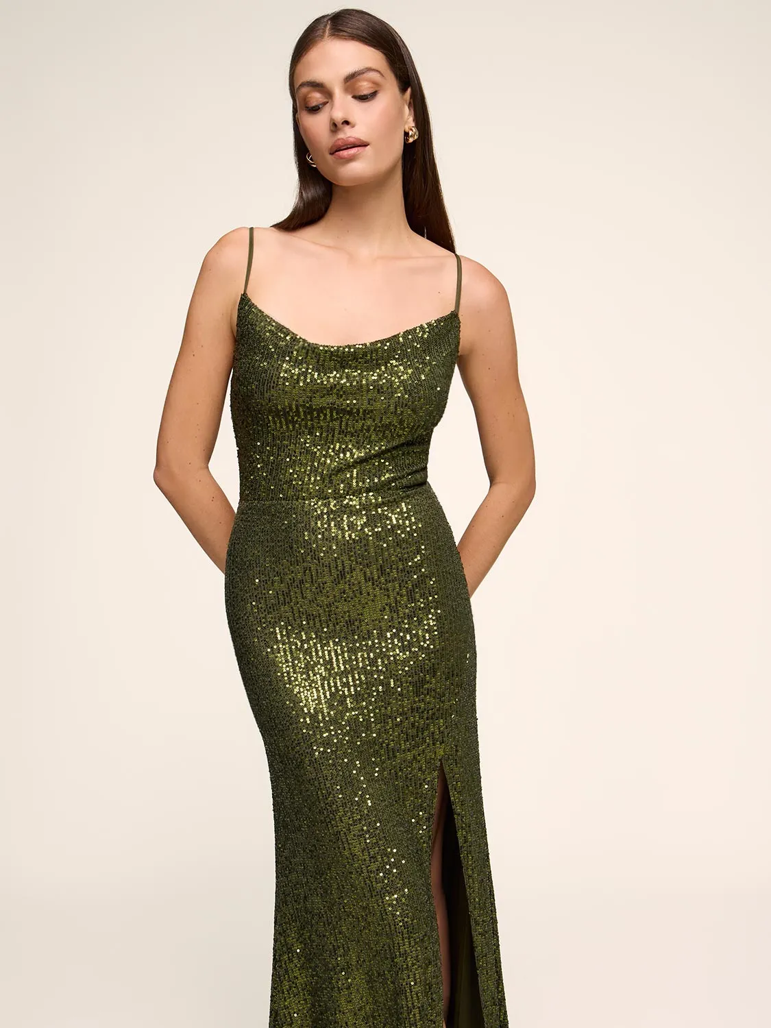 Cowl Neck Sequin Gown sold by Suzy Shier product image thumbnail 5
