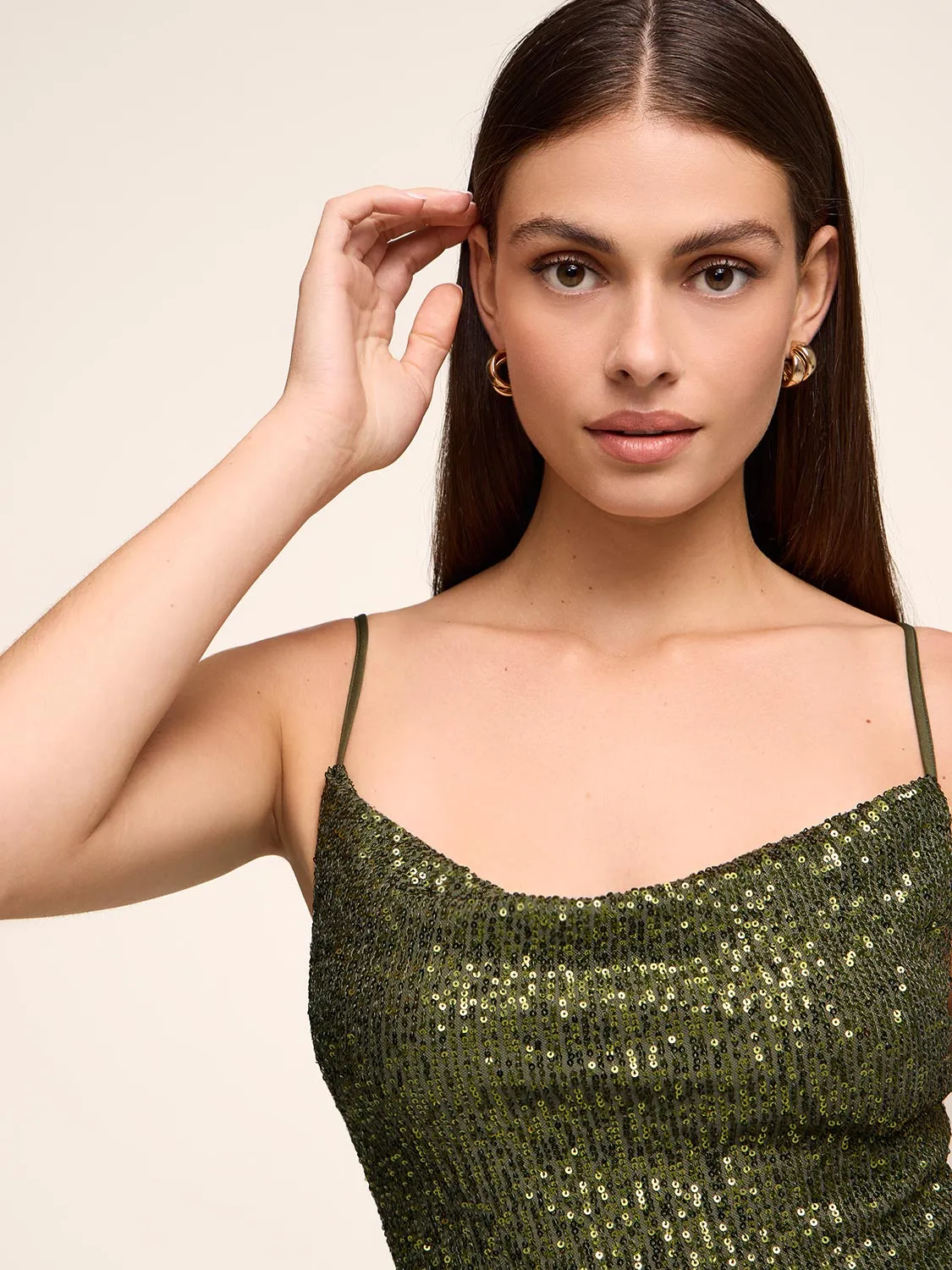 Cowl Neck Sequin Gown sold by Suzy Shier product image thumbnail 4