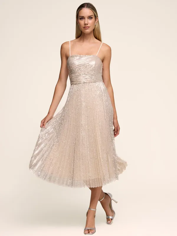 Fit & Flare Sequin Pleated Midi Dress sold by Suzy Shier
