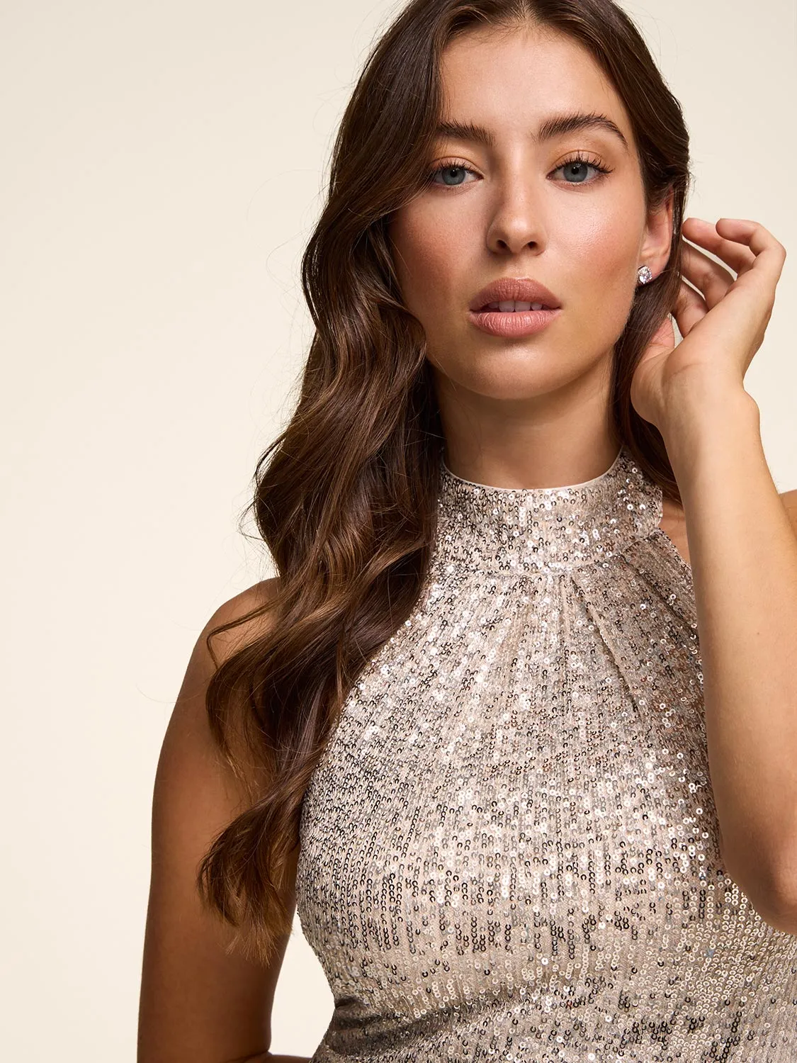 Mock Neck Sequin Sheath Dress sold by Suzy Shier product image thumbnail 2