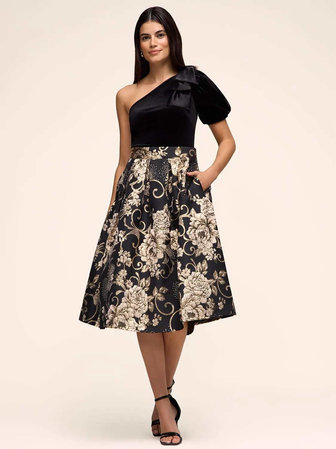 Jacquard Floral Pleated Midi Skirt sold by Suzy Shier