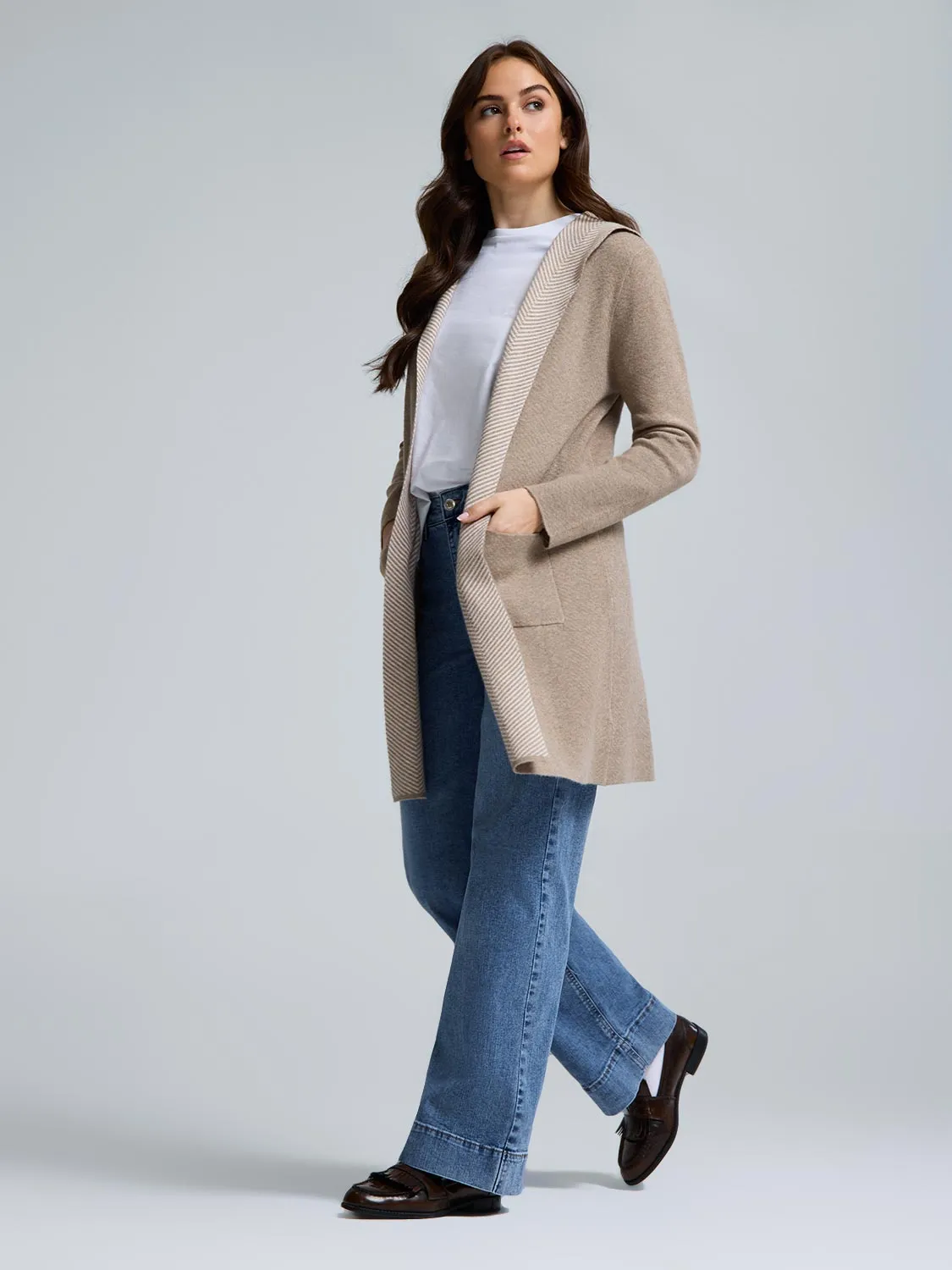 Hooded Jacquard Duster sold by Suzy Shier