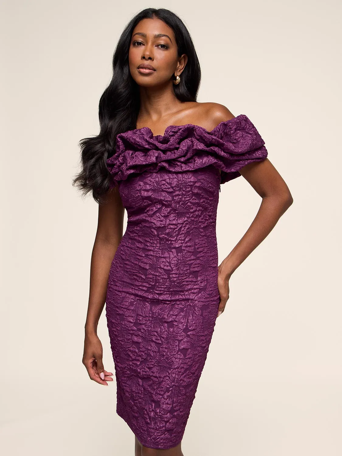 Ruffle Off-The-Shoulder Sheath Dress sold by Suzy Shier product image thumbnail 2