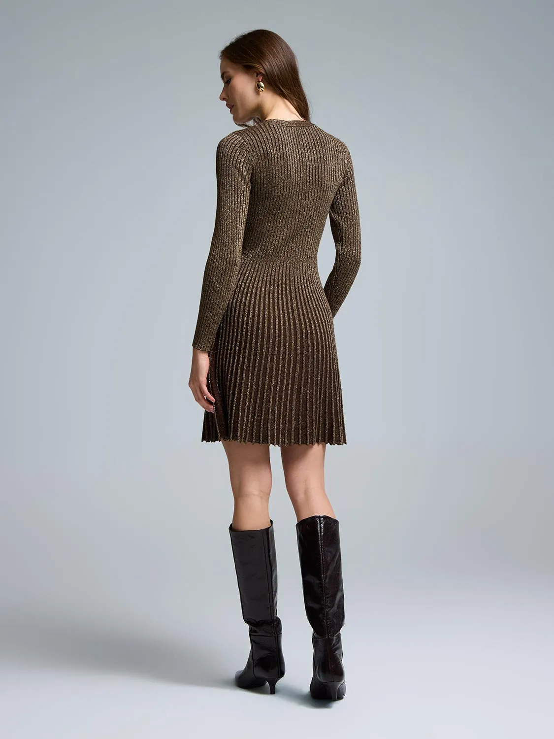 Metallic V-Neck Mini Sweater Dress sold by Suzy Shier product image thumbnail 5