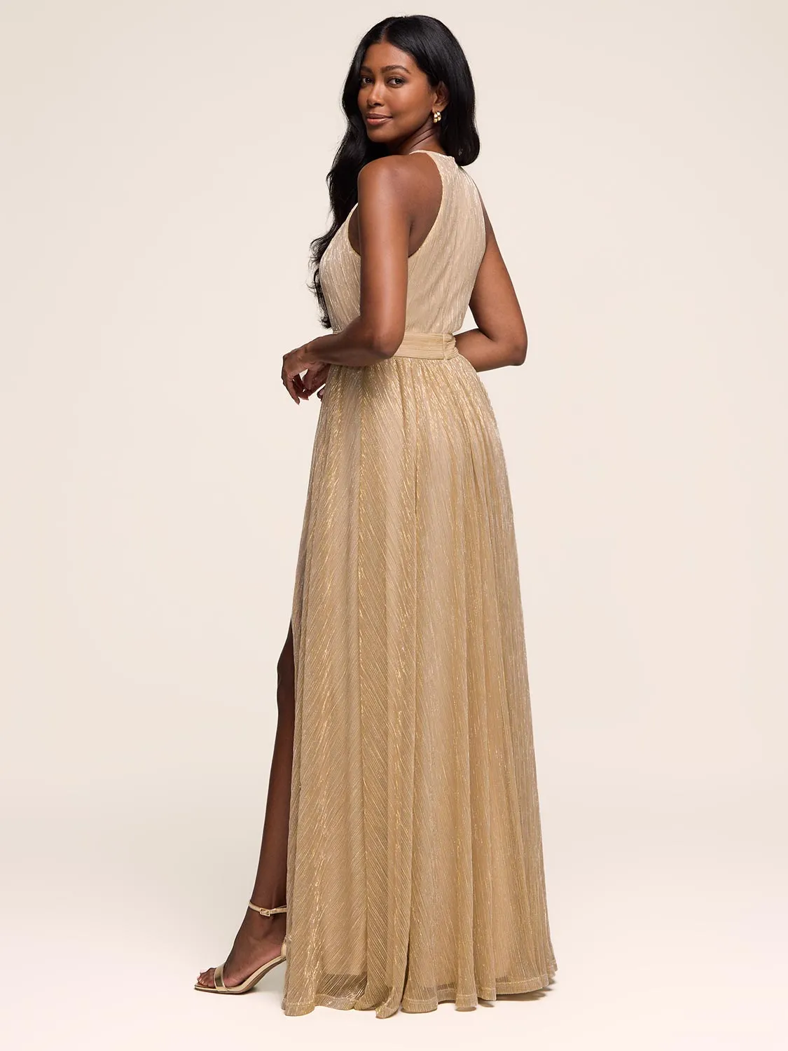 Halter Neck Metallic Crinkle Knit Gown sold by Suzy Shier product image thumbnail 2