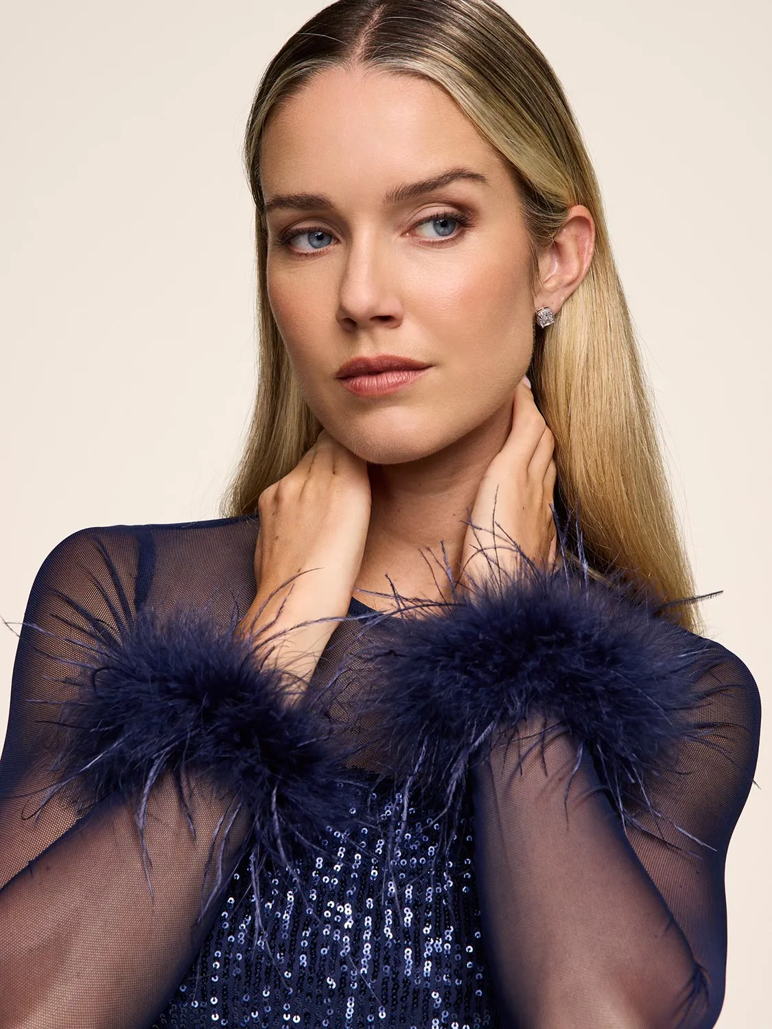 Sequin Dress With Feather Cuffs sold by Suzy Shier product image thumbnail 3