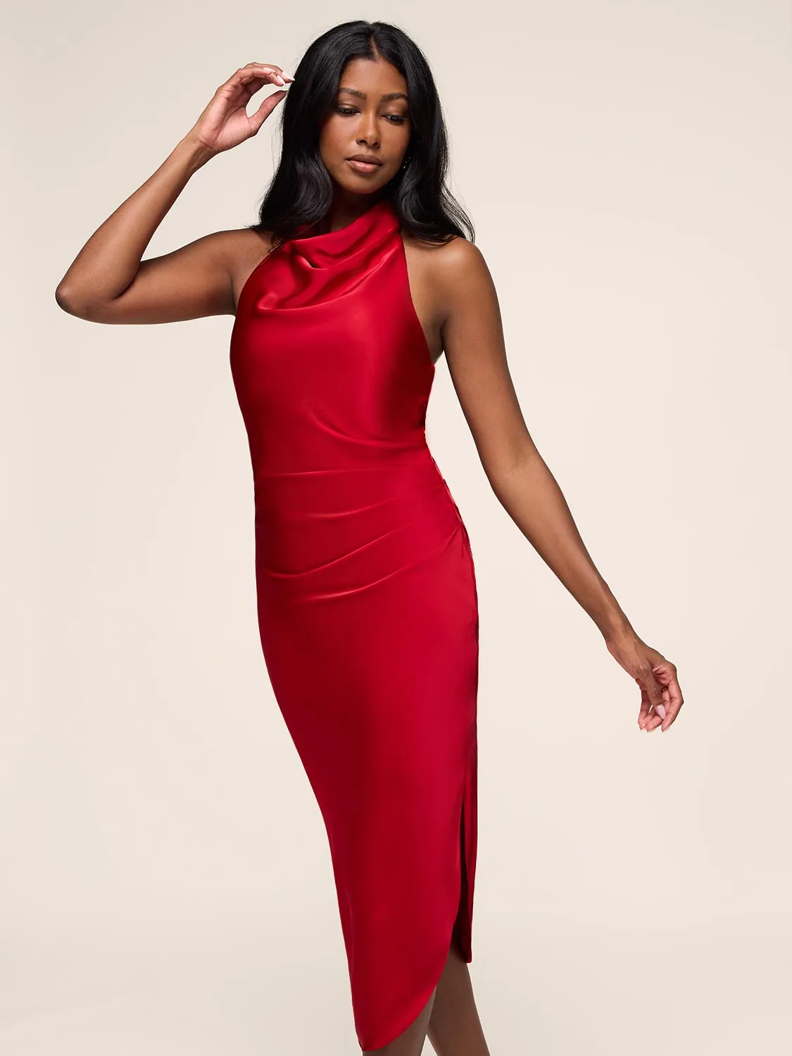 Draped Halter Neck Satin Midi Dress sold by Suzy Shier product image thumbnail 3