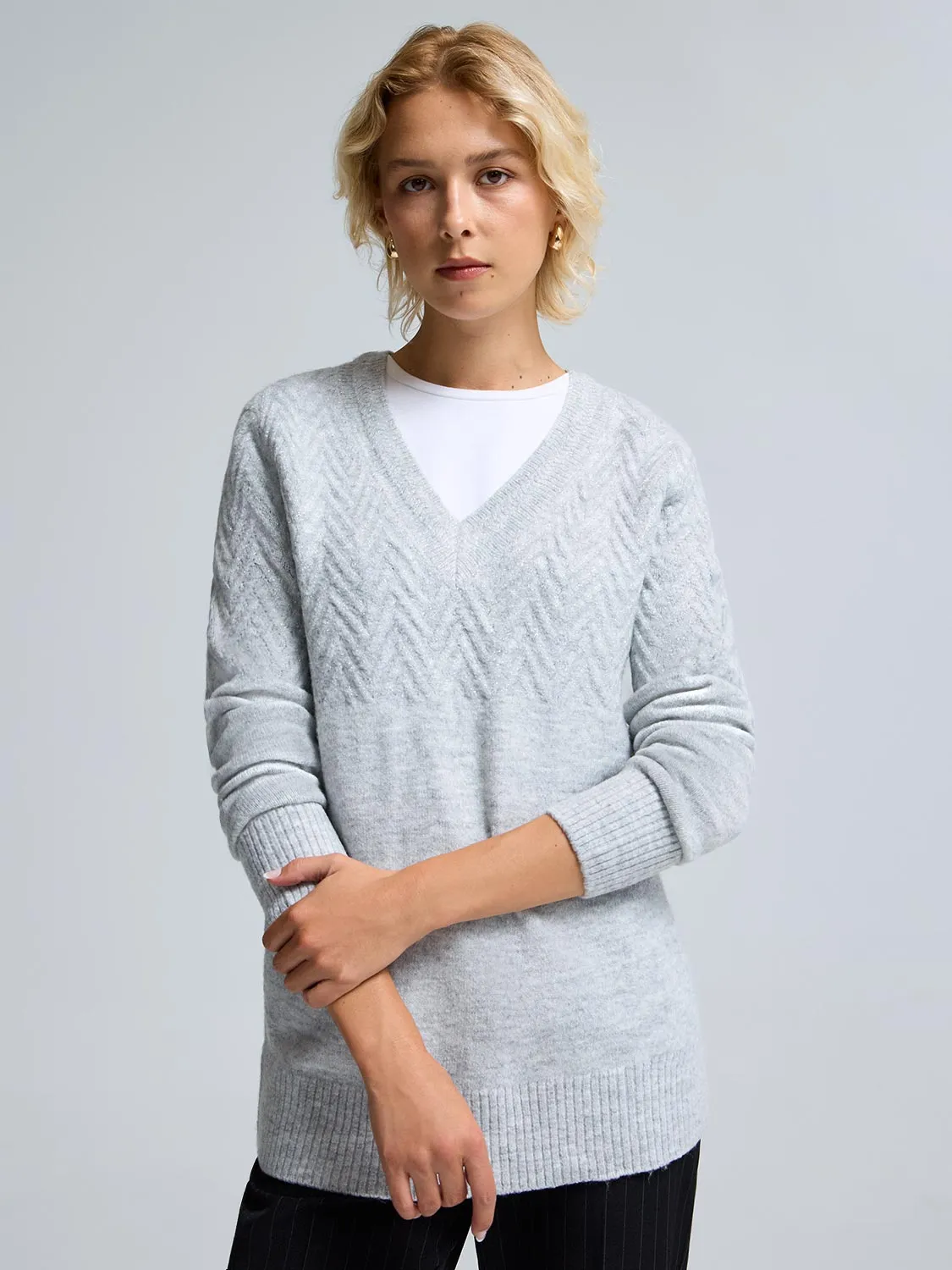 Metallic V-Neck Sweater sold by Suzy Shier product image thumbnail 2