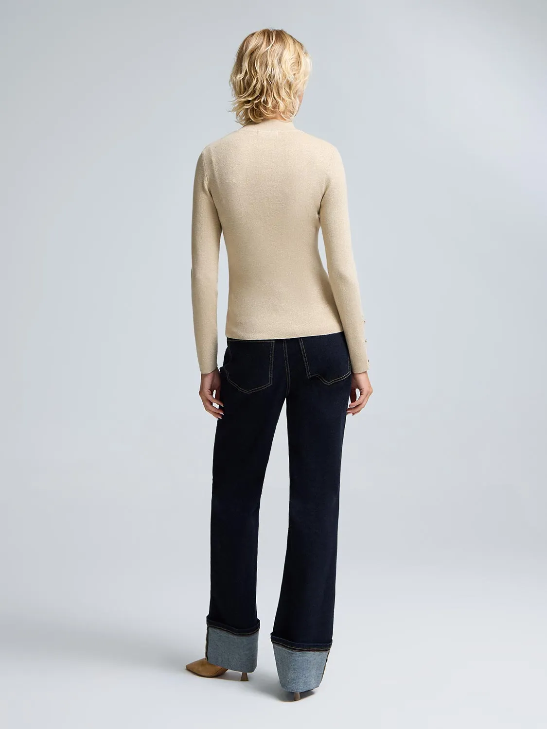 Button Detail Mock Neck Metallic Sweater sold by Suzy Shier product image thumbnail 4