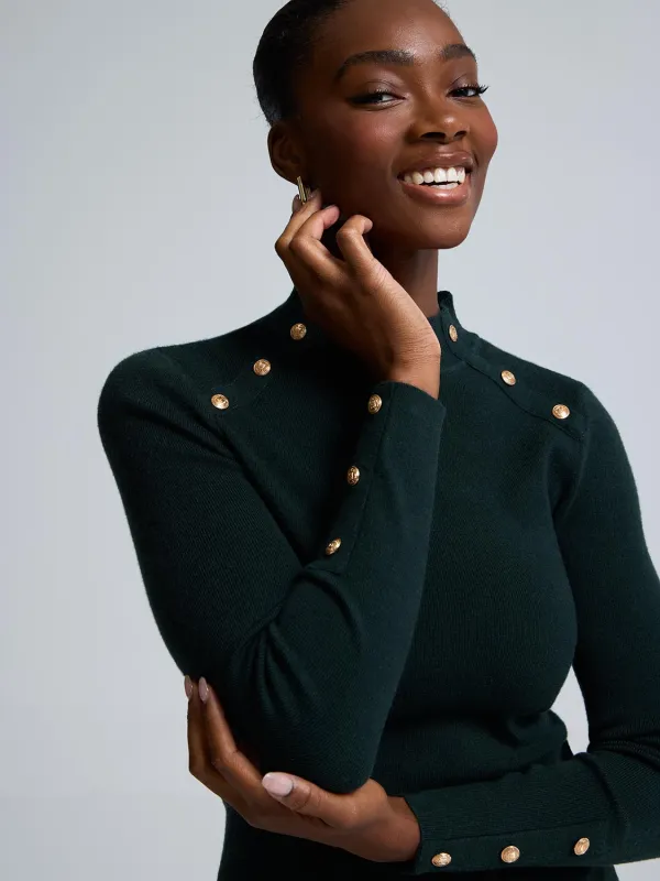 Button Detail Mock Neck Sweater sold by Suzy Shier