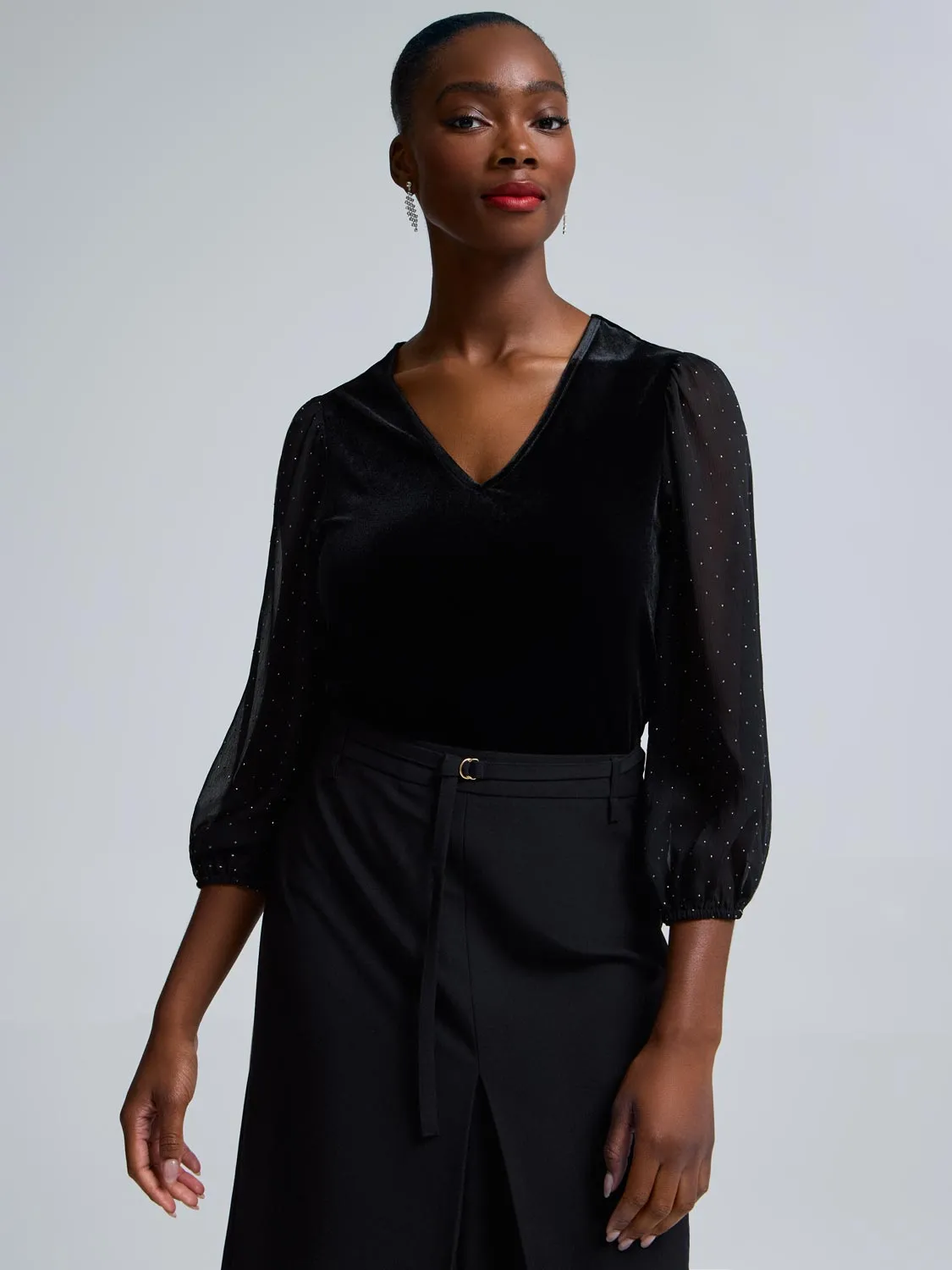 Rhinestone Sleeve Velvet Top sold by Suzy Shier product image thumbnail 2