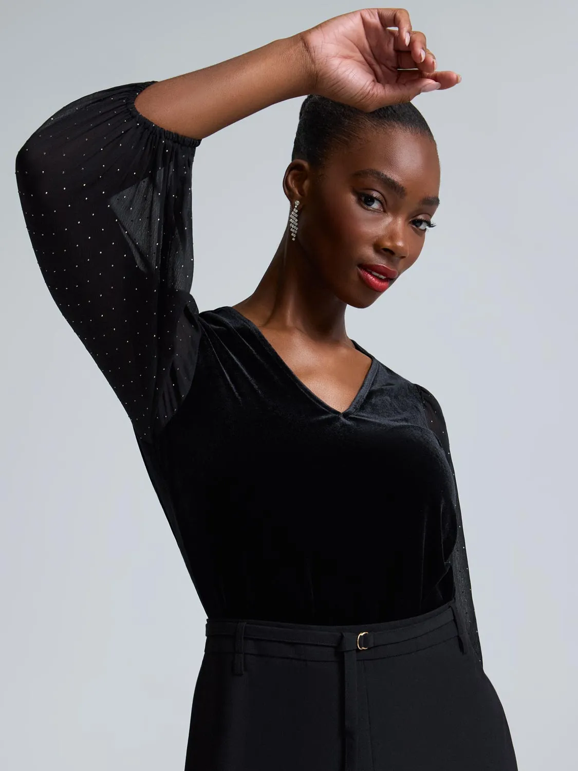 Rhinestone Sleeve Velvet Top sold by Suzy Shier product image thumbnail 3