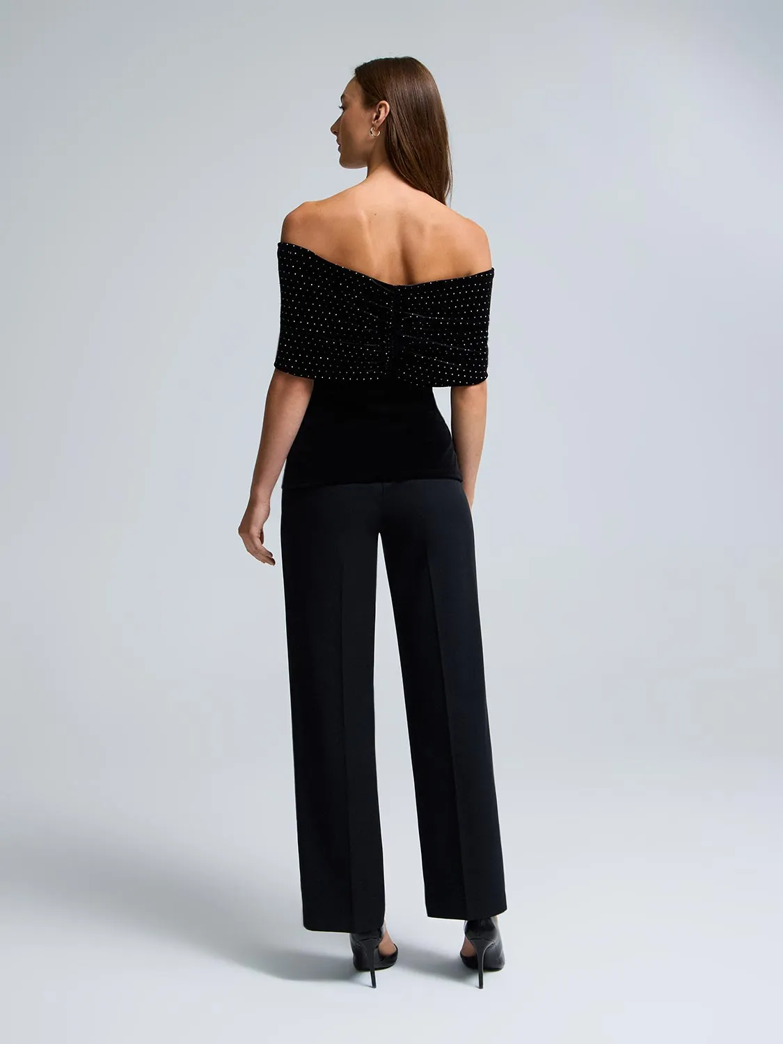 Off-The-Shoulder Rhinestone Velvet Top sold by Suzy Shier product image thumbnail 3