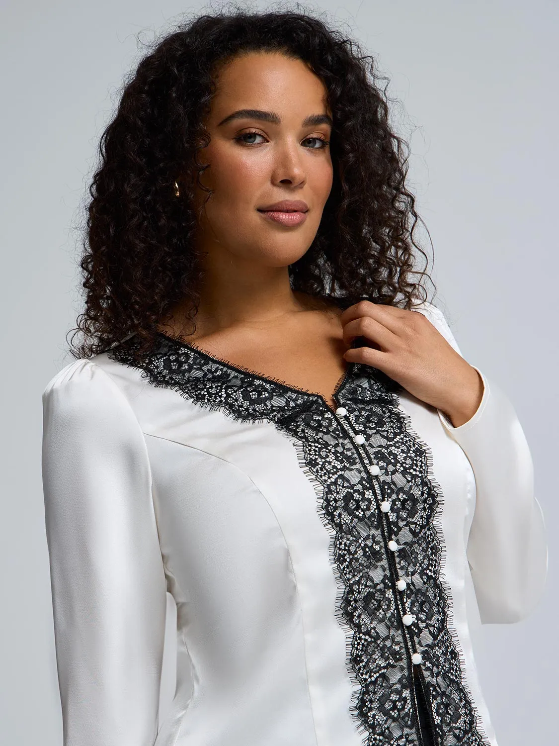 Satin-Like Lace V-Neck Blouse sold by Suzy Shier product image thumbnail 3