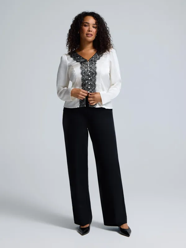 Satin-Like Lace V-Neck Blouse sold by Suzy Shier