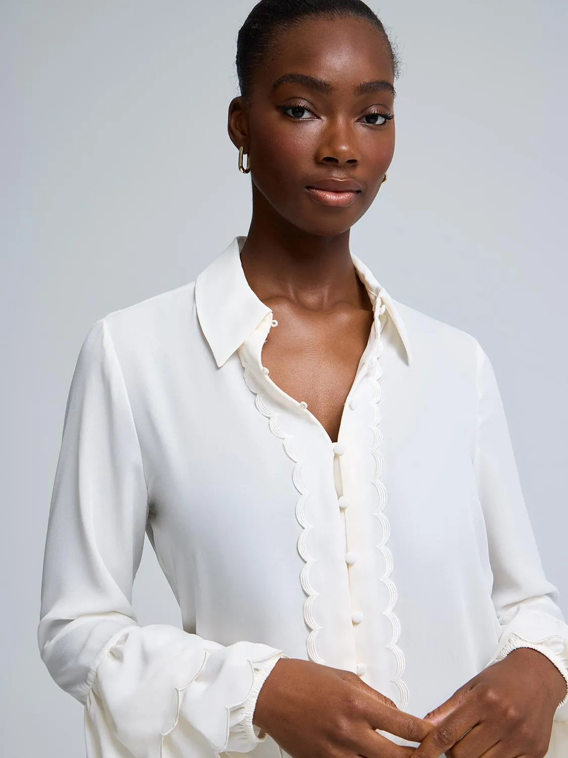 Scallop Detail Button-Front Chiffon Blouse sold by Suzy Shier product image thumbnail 3