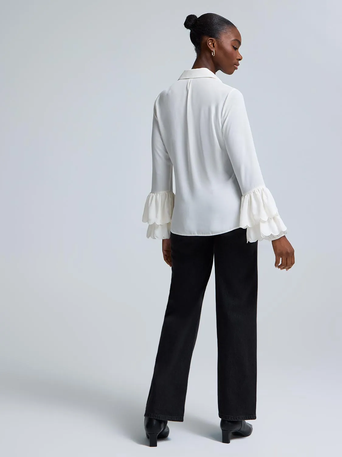 Scallop Detail Button-Front Chiffon Blouse sold by Suzy Shier product image thumbnail 4