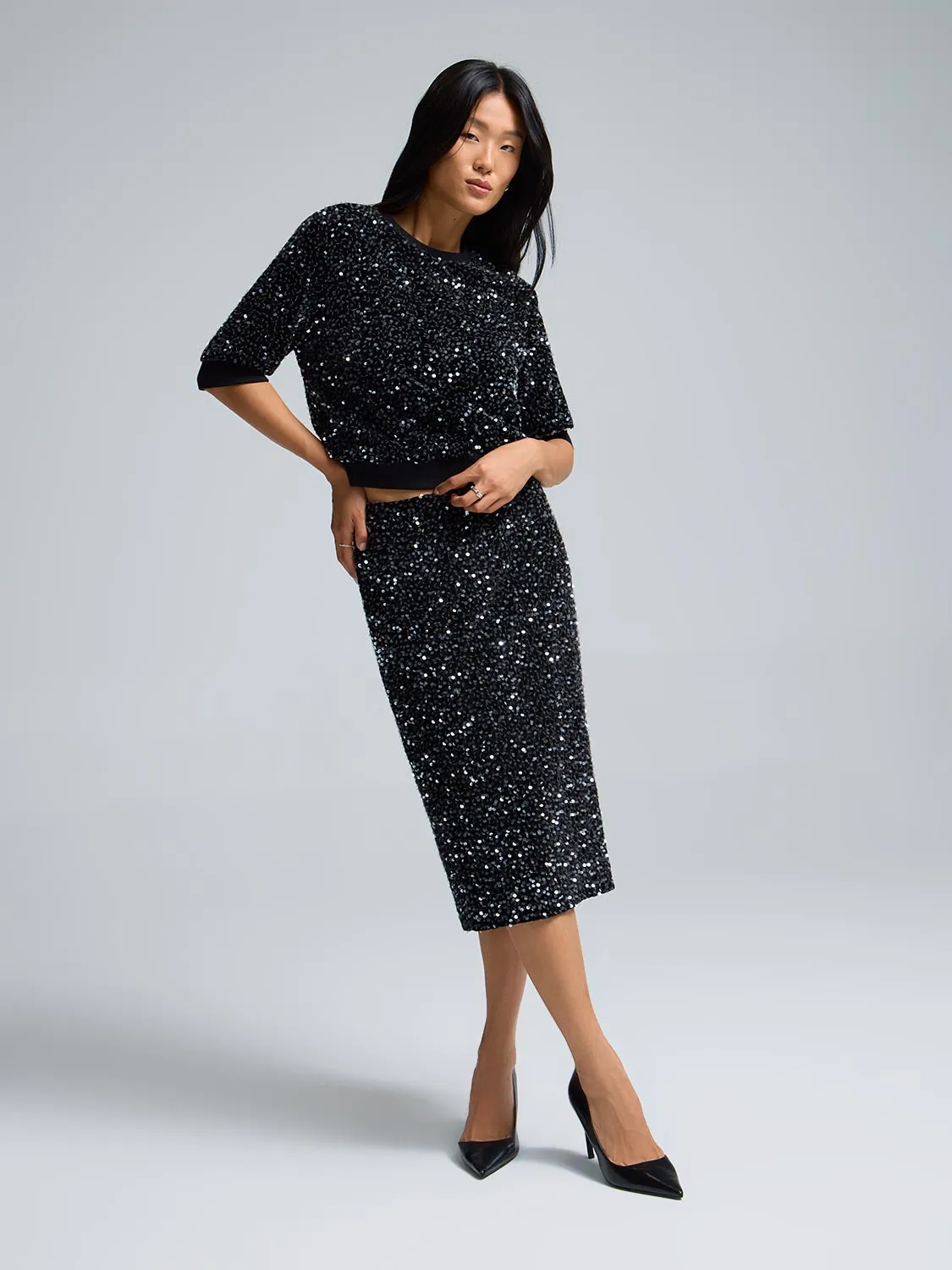 Sequin Velvet Elbow Sleeve Sweatshirt sold by Suzy Shier product image thumbnail 5