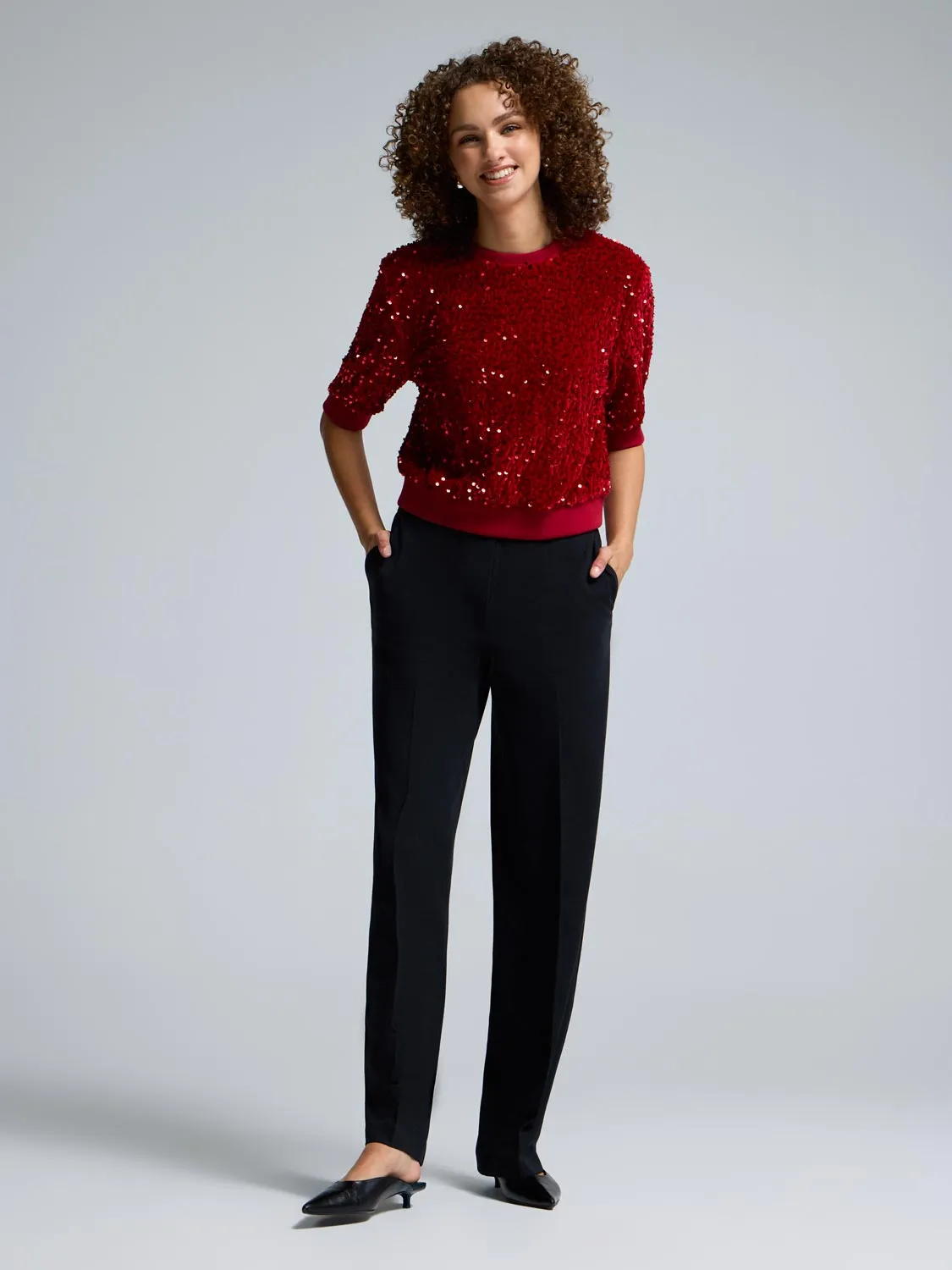 Sequin Velvet Elbow Sleeve Sweatshirt sold by Suzy Shier