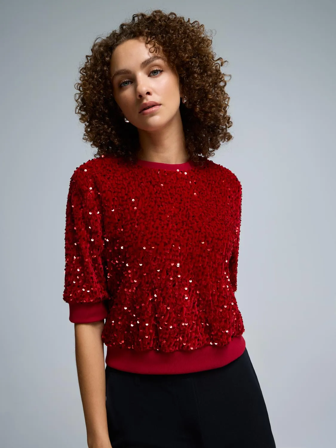 Sequin Velvet Elbow Sleeve Sweatshirt sold by Suzy Shier product image thumbnail 3