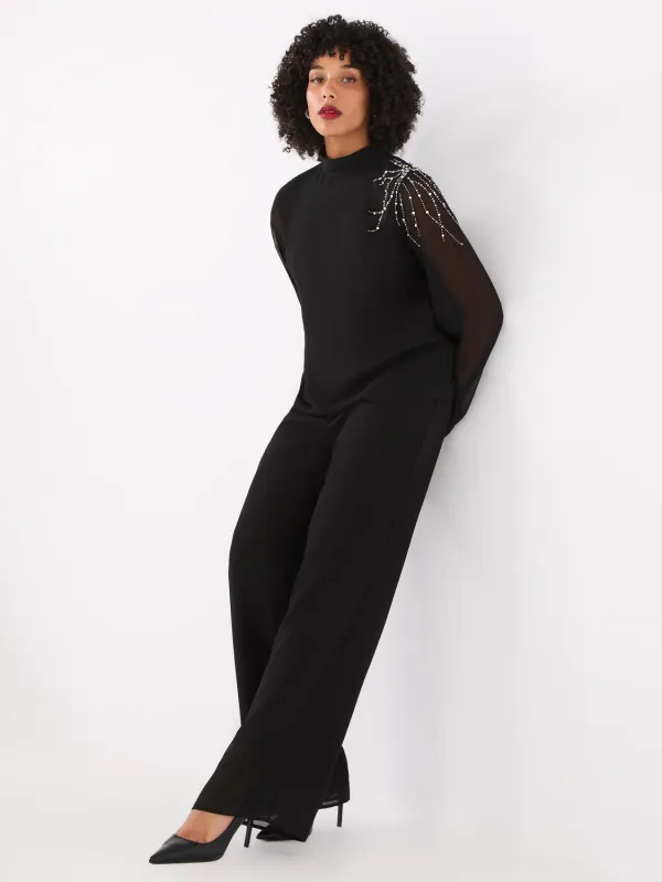 Embellished Pleated Mock Neck Top sold by Suzy Shier