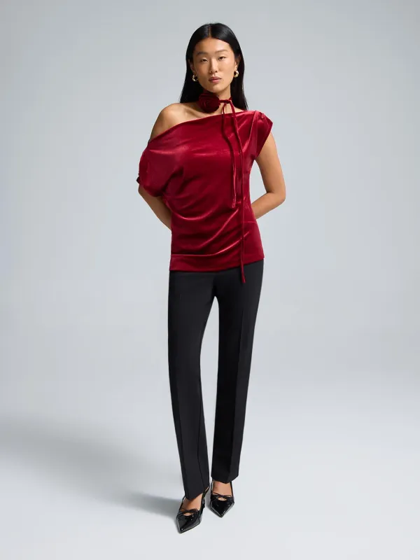 Asymmetrical Velvet Top With Rose Necklace sold by Suzy Shier