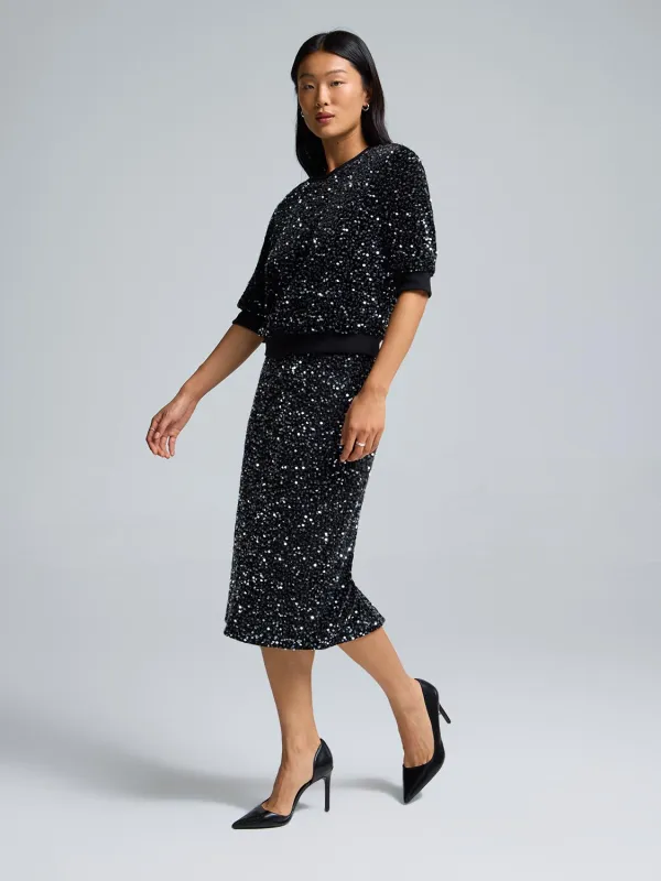 Sequin Velvet Midi Skirt sold by Suzy Shier