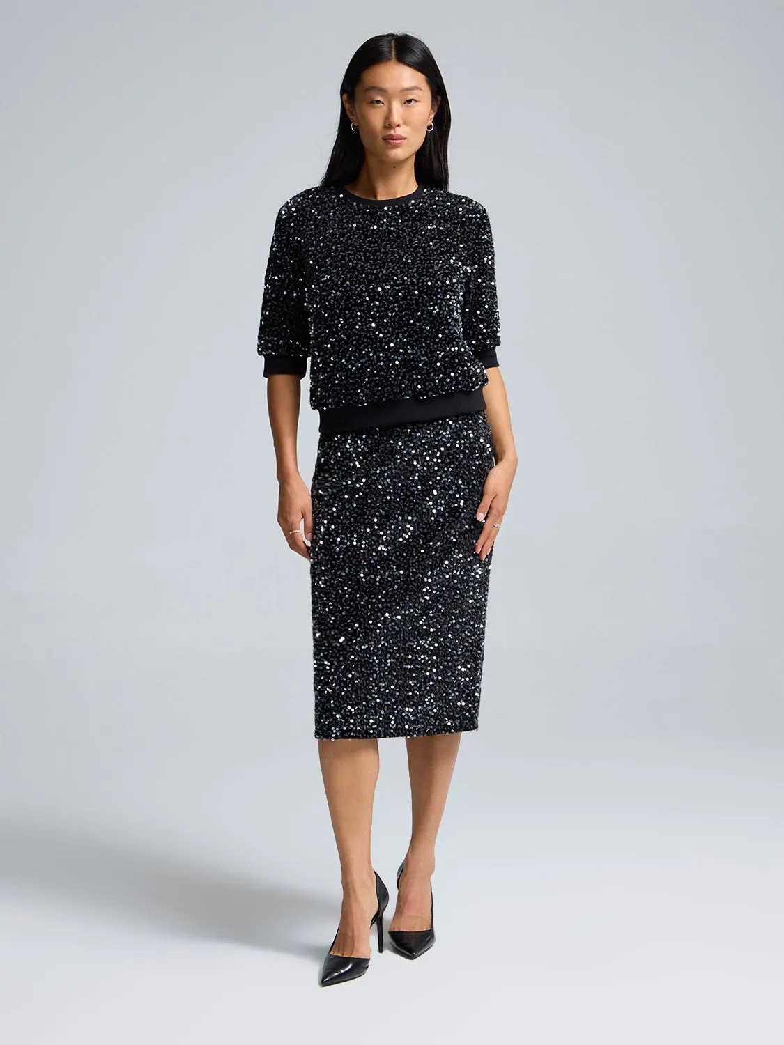 Sequin Velvet Midi Skirt sold by Suzy Shier product image thumbnail 5