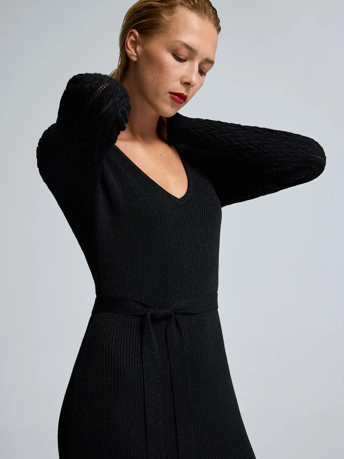 V-Neck Metallic Midi Sweater Dress sold by Suzy Shier product image thumbnail 4