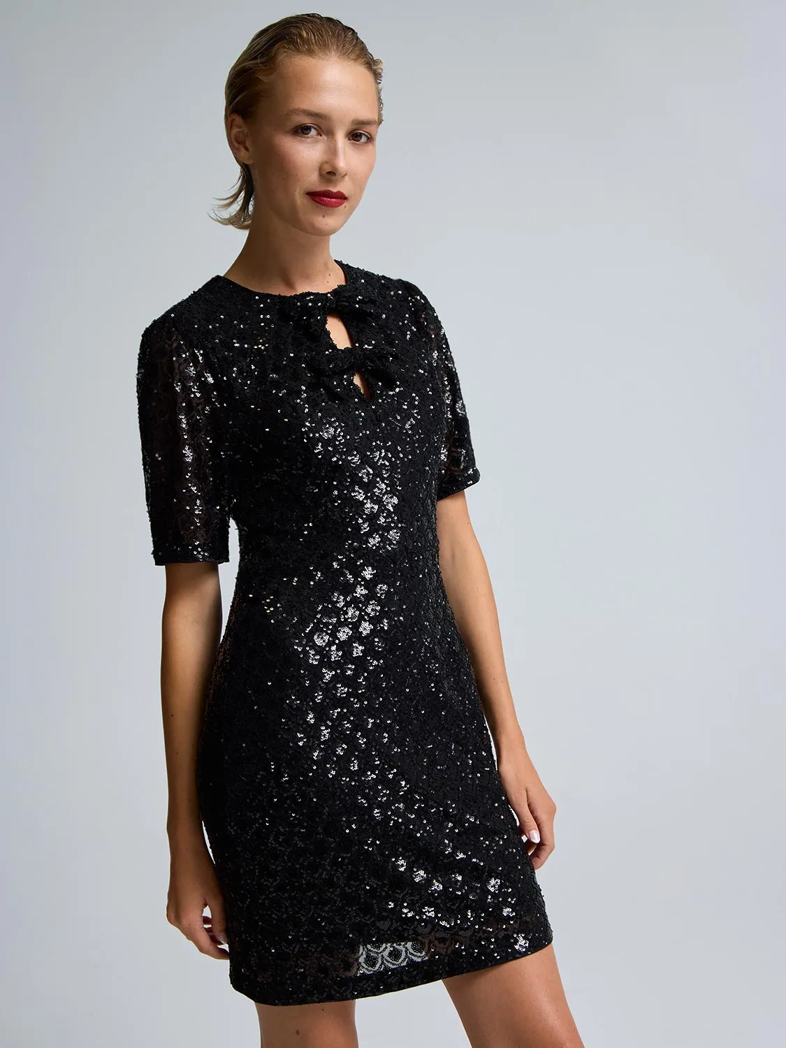 Bow Detail Sequin Mesh Dress sold by Suzy Shier product image thumbnail 2