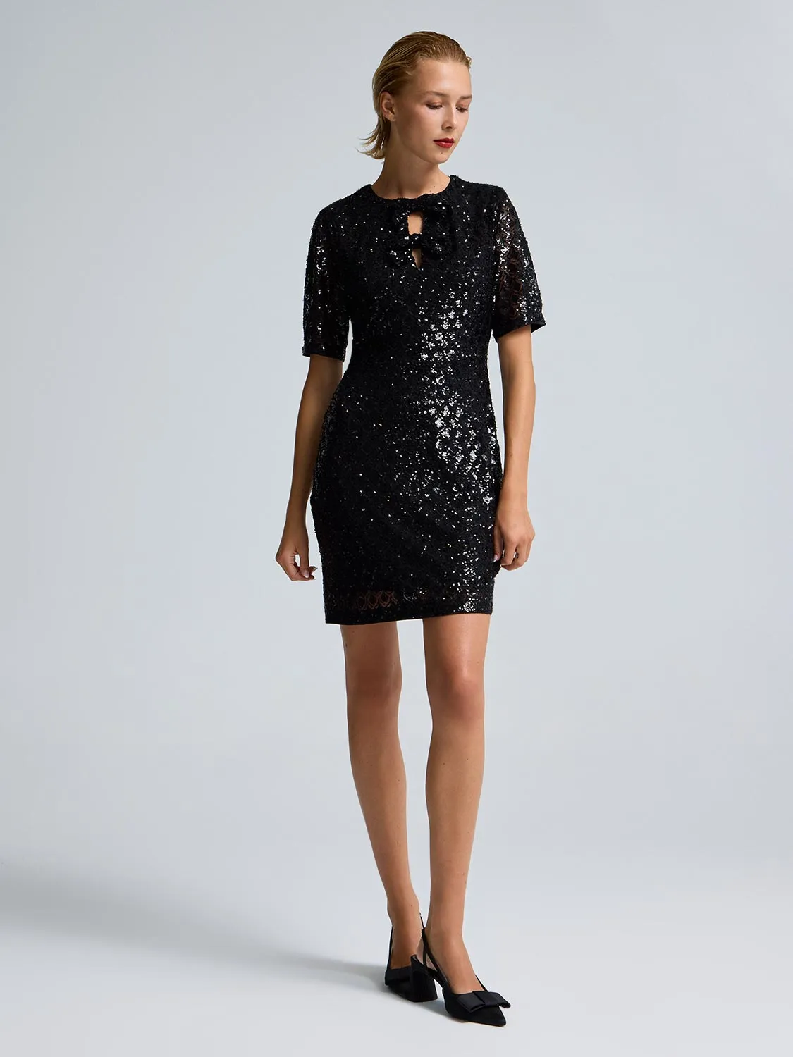 Bow Detail Sequin Mesh Dress sold by Suzy Shier product image thumbnail 3