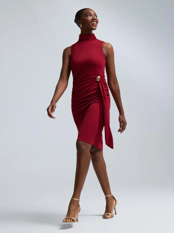 Sleeveless Mock Neck Draped Dress sold by Suzy Shier