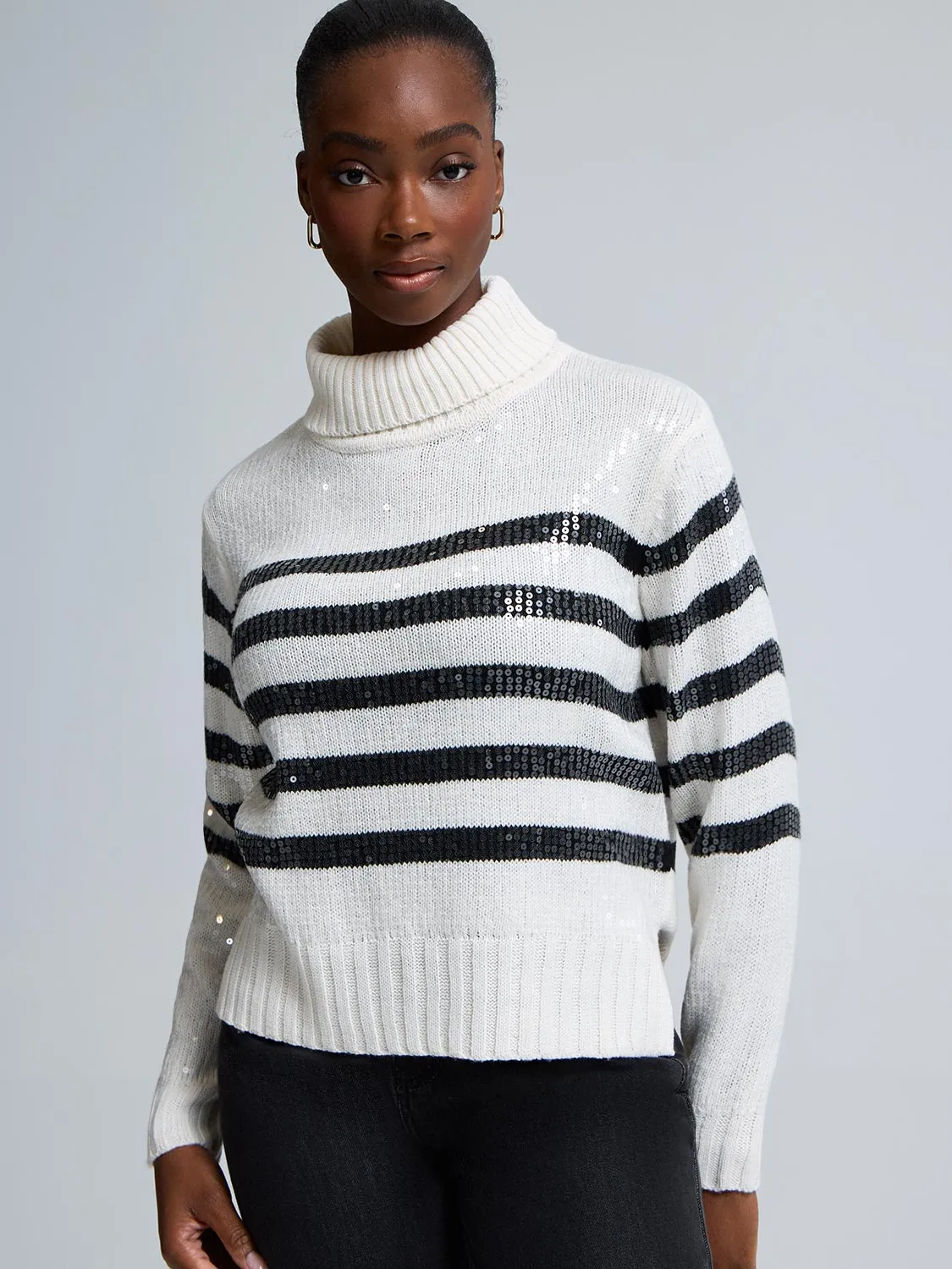 Sequin Striped Turtleneck Sweater sold by Suzy Shier product image thumbnail 3