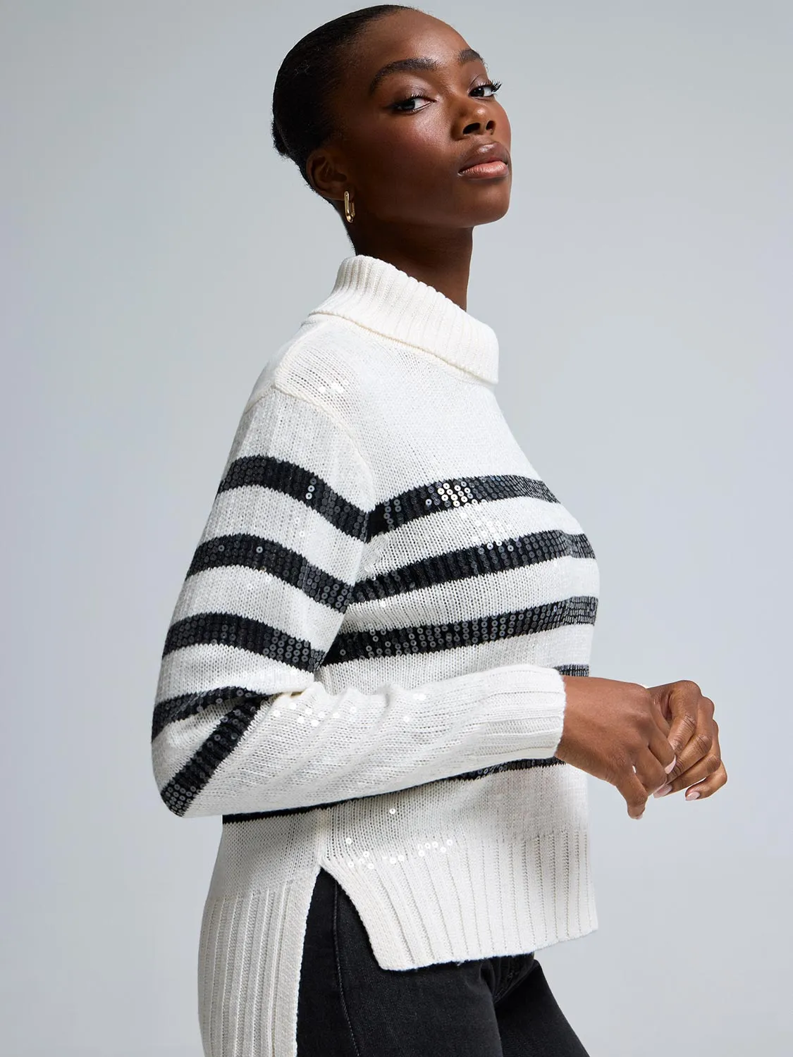 Sequin Striped Turtleneck Sweater sold by Suzy Shier product image thumbnail 4