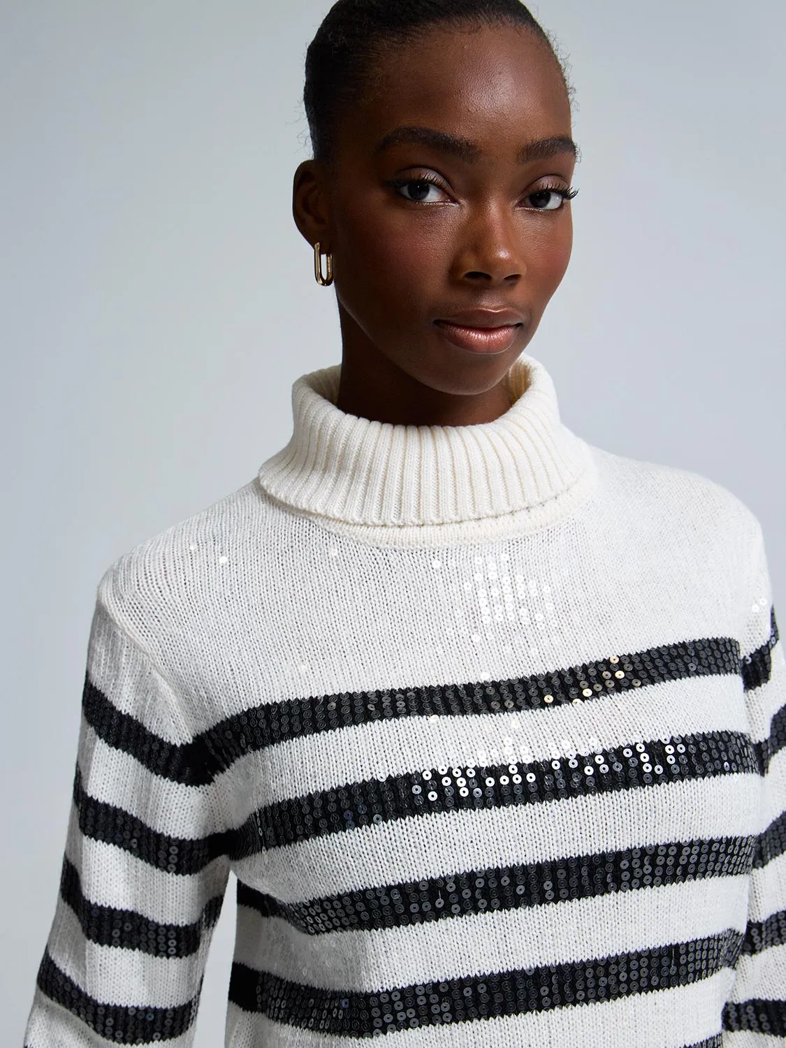 Sequin Striped Turtleneck Sweater sold by Suzy Shier product image thumbnail 2