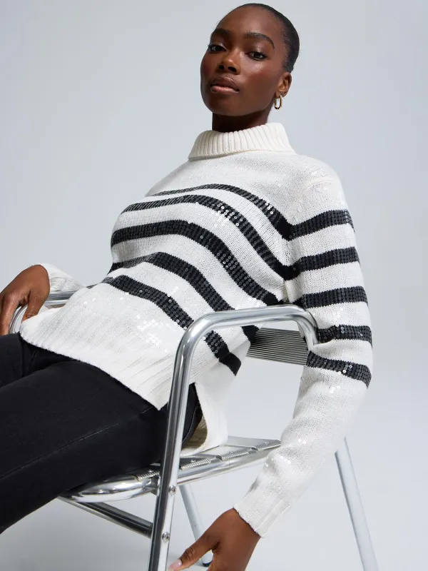Sequin Striped Turtleneck Sweater sold by Suzy Shier