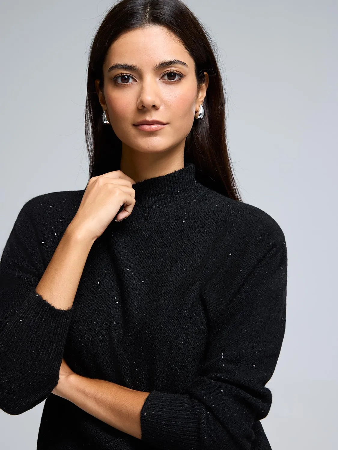 Sequin Metallic Mock Neck Sweater sold by Suzy Shier product image thumbnail 2