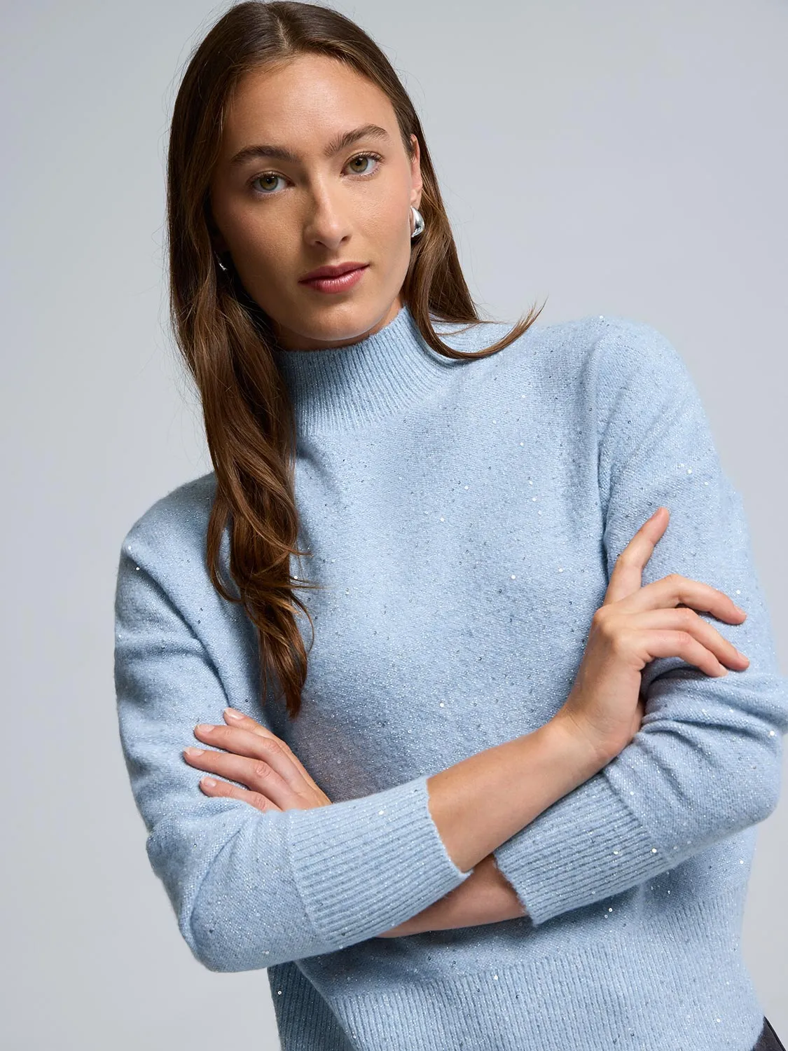 Sequin Metallic Mock Neck Sweater sold by Suzy Shier product image thumbnail 5