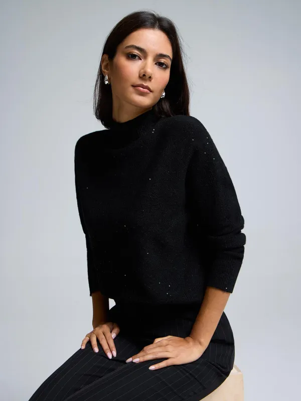 Sequin Metallic Mock Neck Sweater sold by Suzy Shier