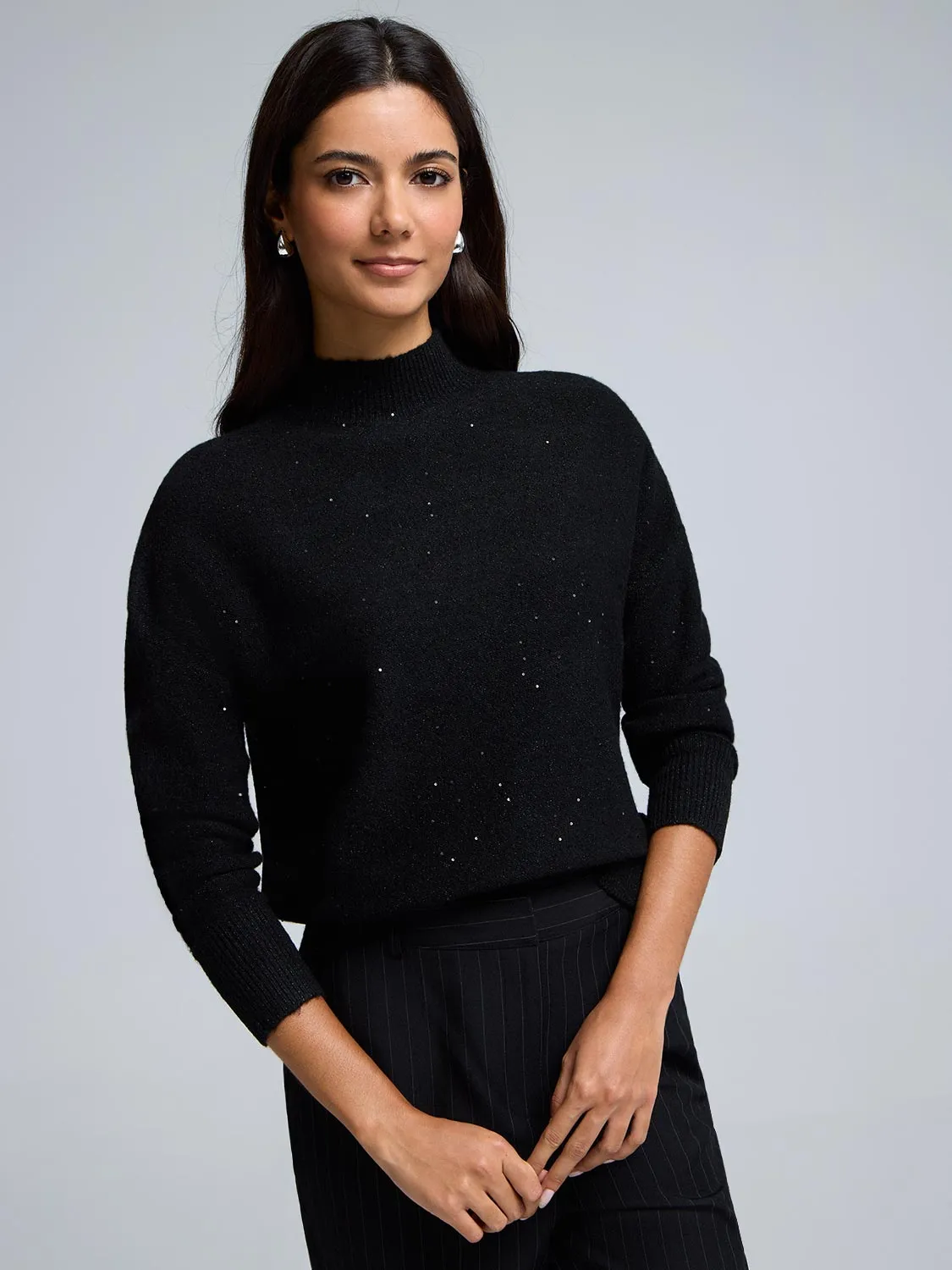 Sequin Metallic Mock Neck Sweater sold by Suzy Shier product image thumbnail 4