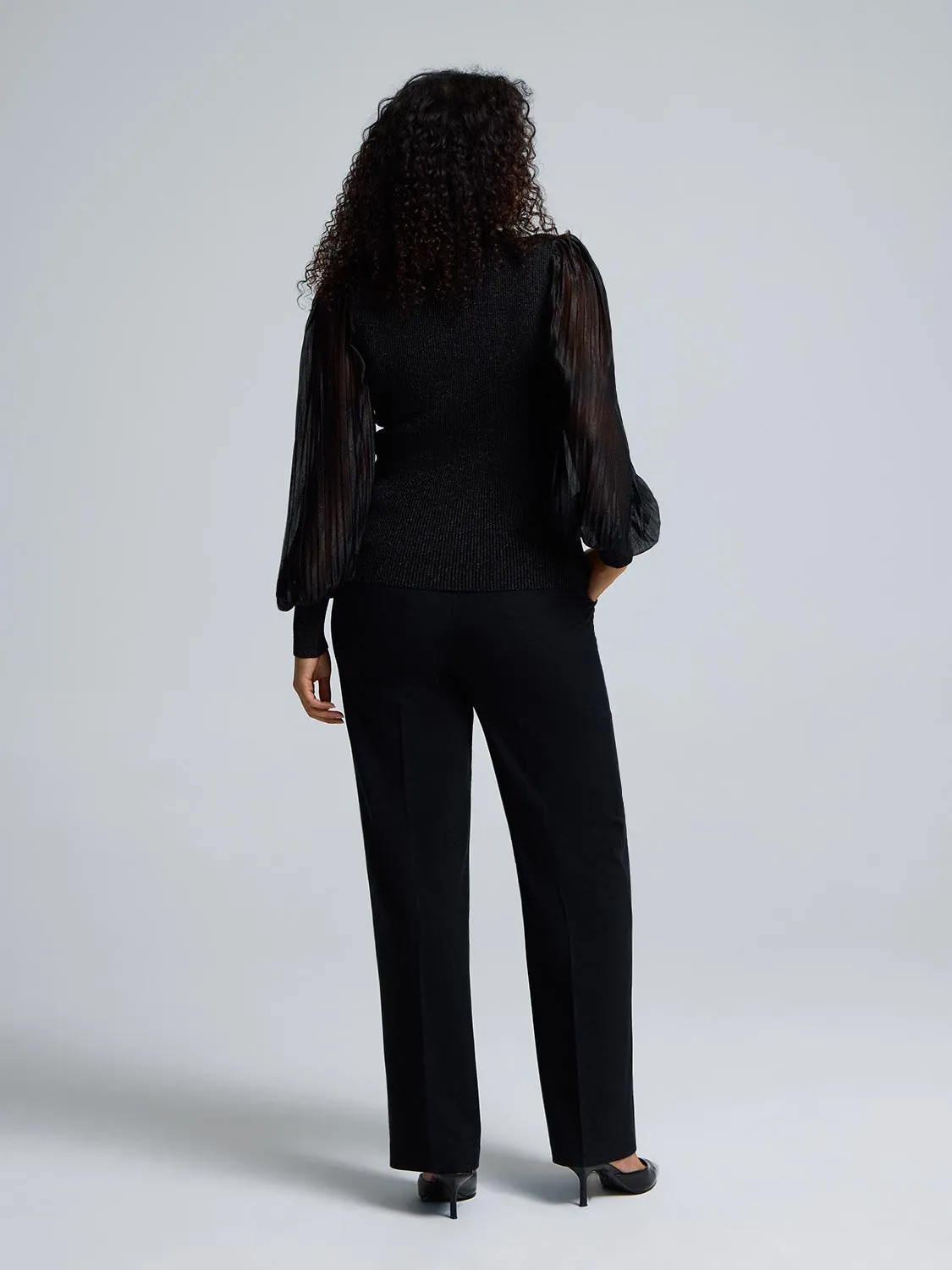 Metallic Plisse Sleeve Mock Neck Top sold by Suzy Shier product image thumbnail 4
