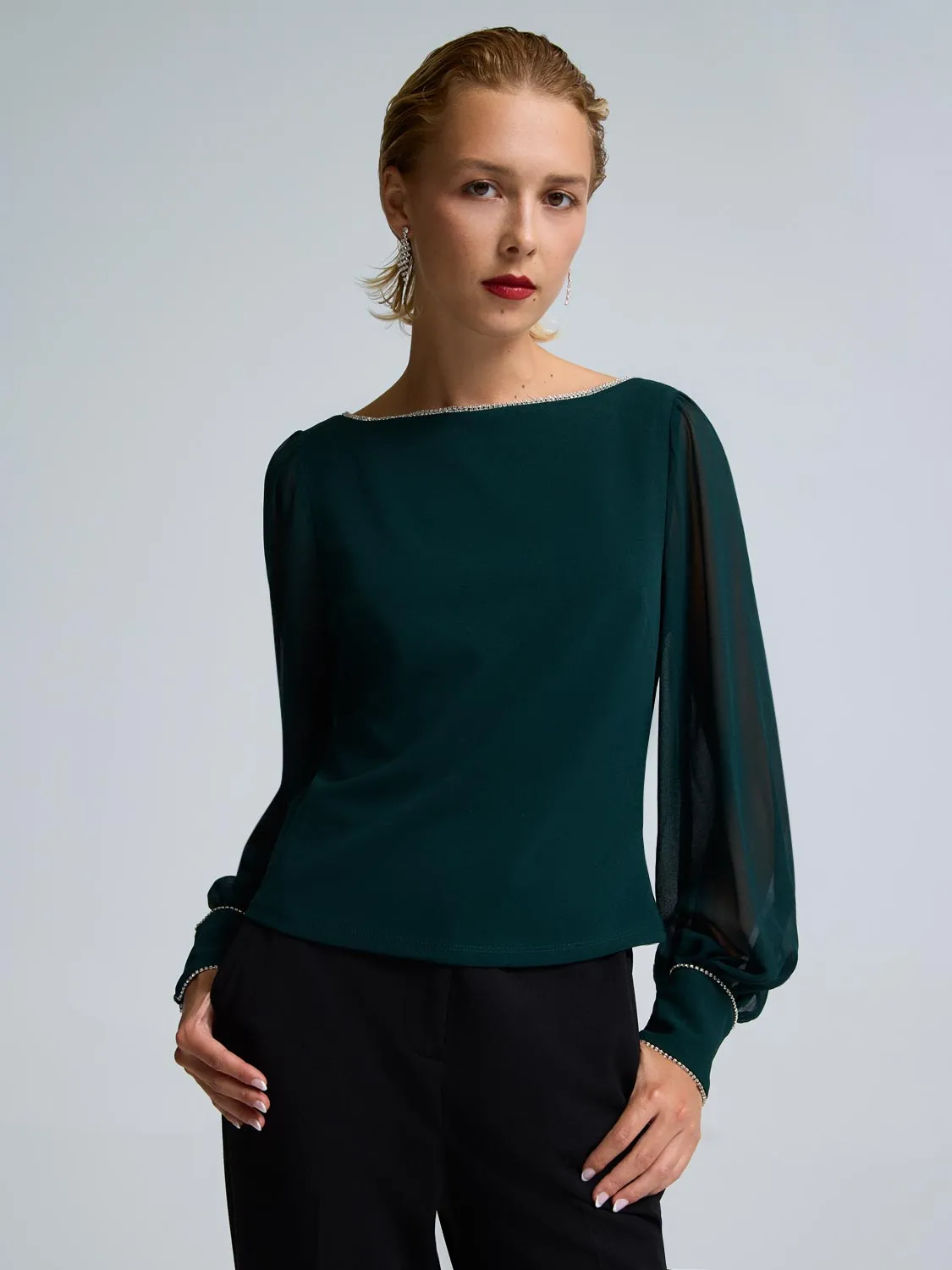 Rhinestone Boat Neck Top sold by Suzy Shier product image thumbnail 2