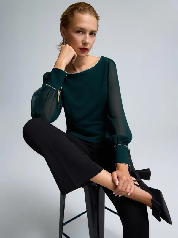 Rhinestone Boat Neck Top sold by Suzy Shier